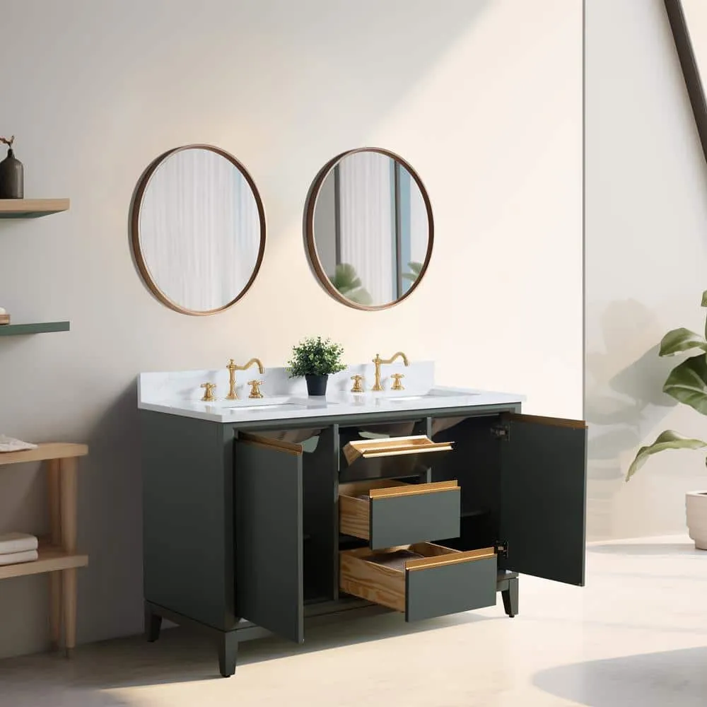 Vanity Art 54 in. W x 22 in. D x 34 in. H Double Sink Bathroom Vanity in Vintage Green with Engineered Marble Top, photo 3 of 11