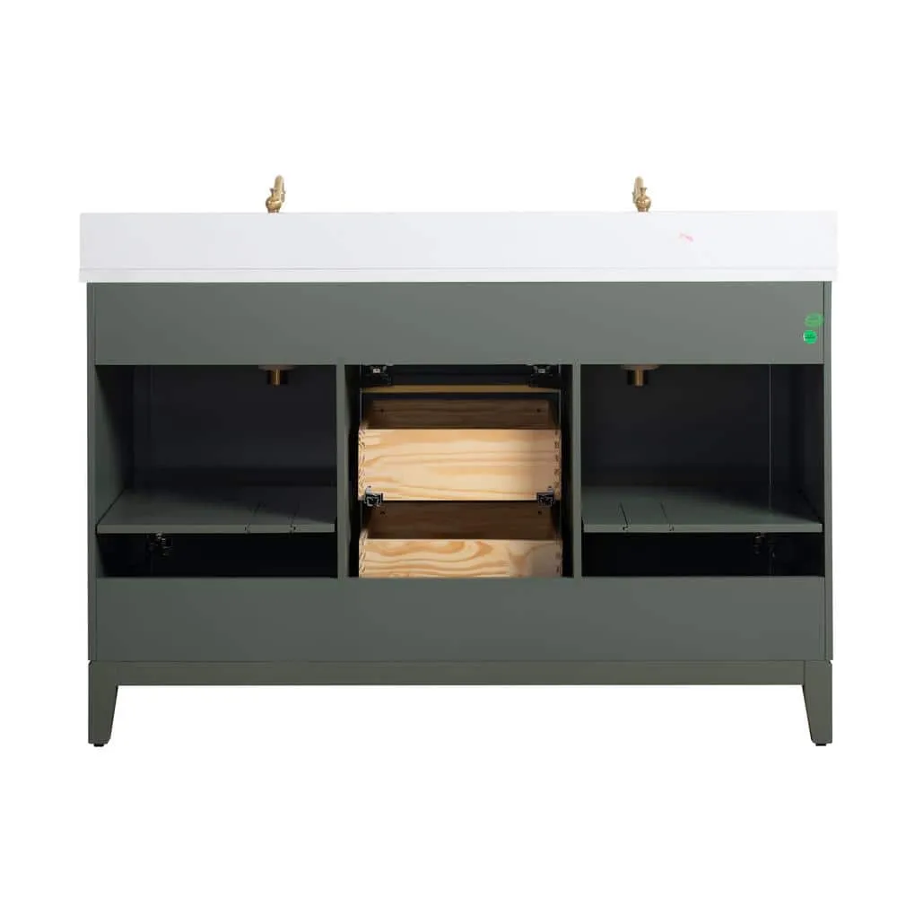Vanity Art 54 in. W x 22 in. D x 34 in. H Double Sink Bathroom Vanity in Vintage Green with Engineered Marble Top, photo 7 of 11