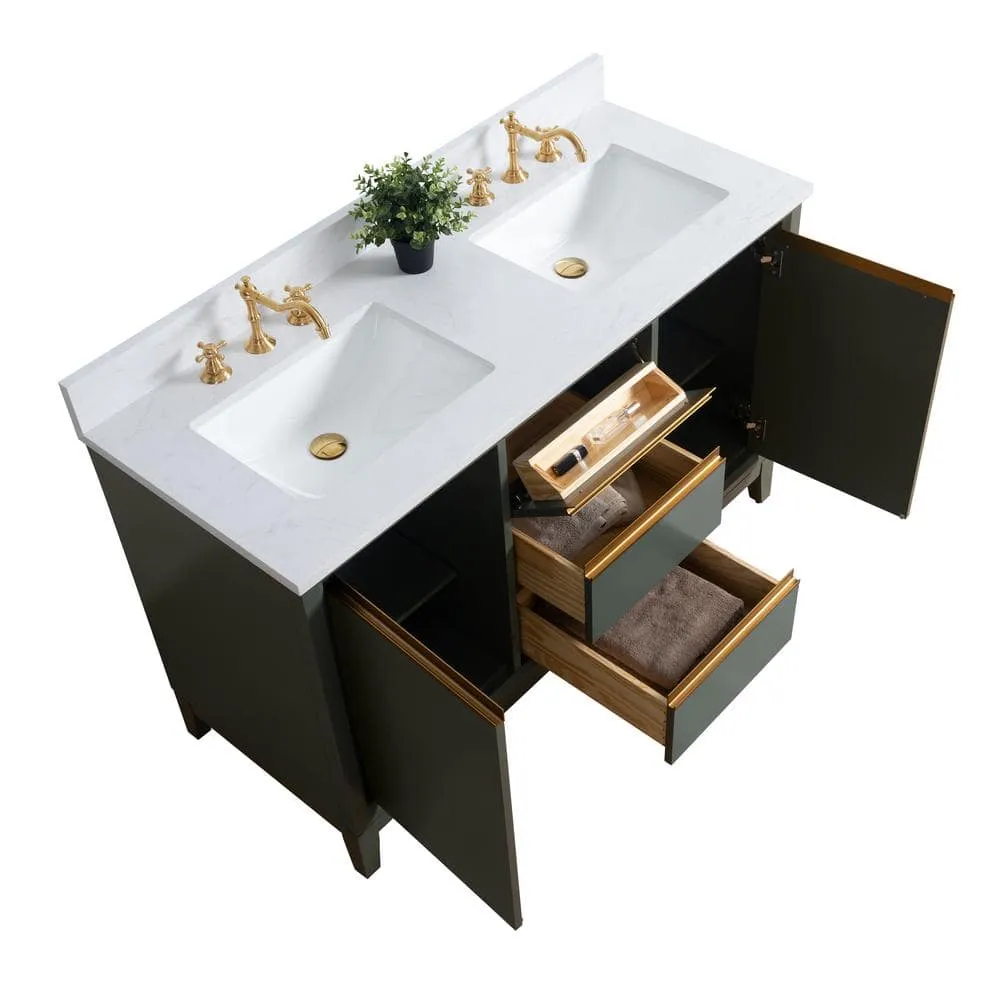 Vanity Art 54 in. W x 22 in. D x 34 in. H Double Sink Bathroom Vanity in Vintage Green with Engineered Marble Top, photo 5 of 11