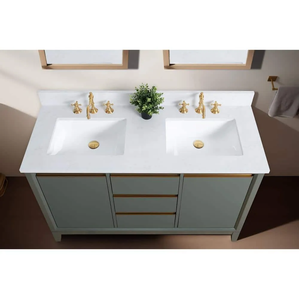 Vanity Art 54 in. W x 22 in. D x 34 in. H Double Sink Bathroom Vanity in Vintage Green with Engineered Marble Top, photo 4 of 11