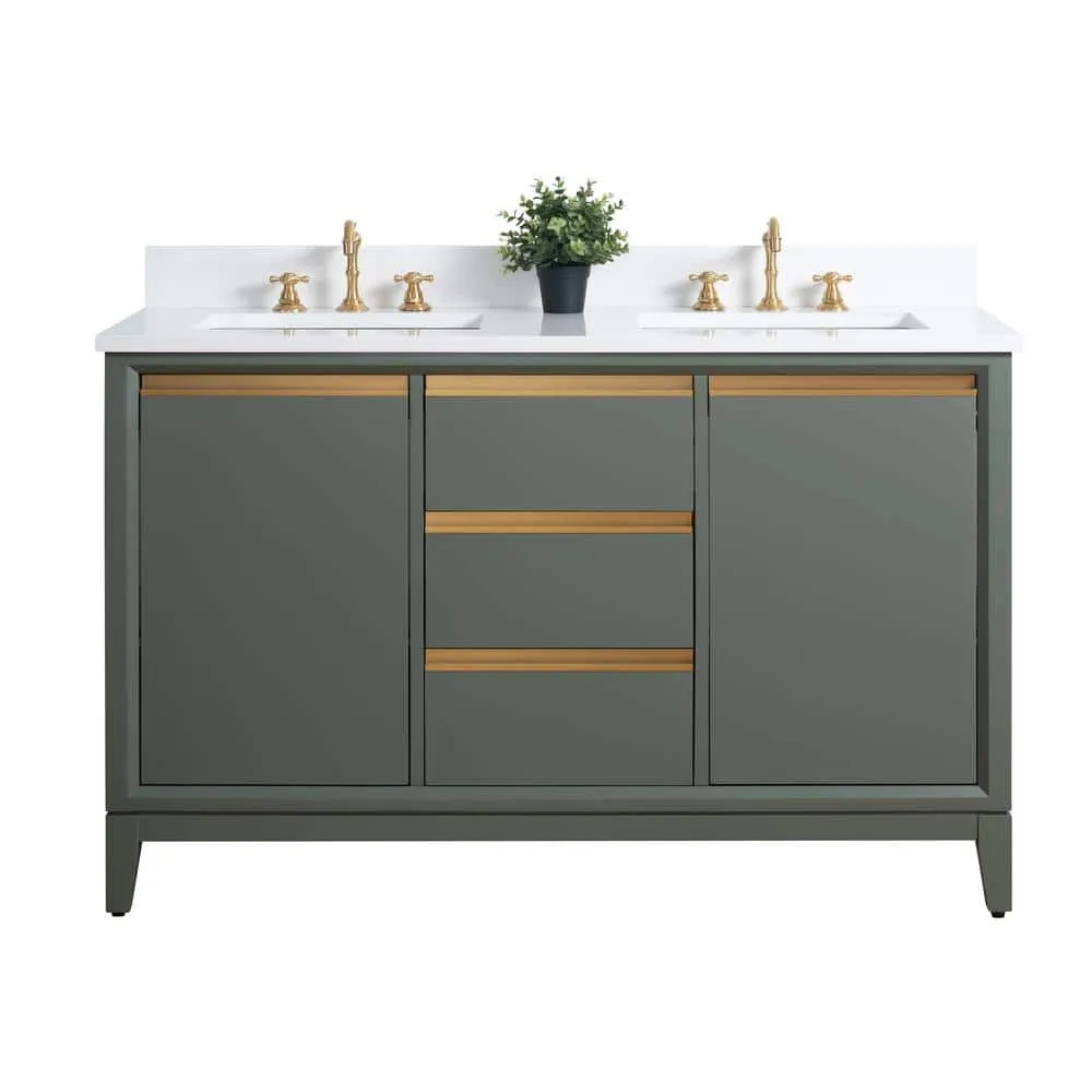Vanity Art 54 in. W x 22 in. D x 34 in. H Double Sink Bathroom Vanity in Vintage Green with Engineered Marble Top, photo 6 of 11