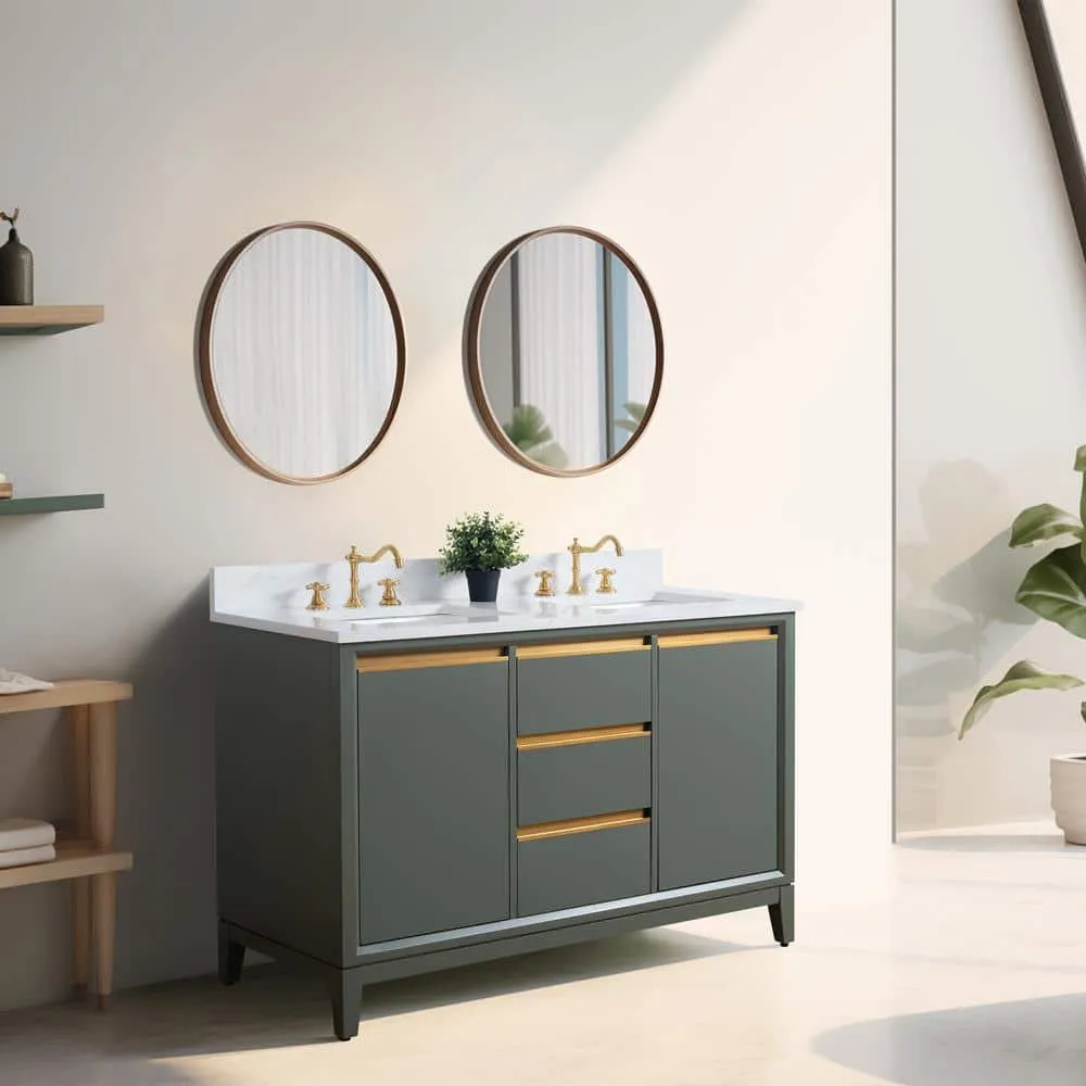 Vanity Art 54 in. W x 22 in. D x 34 in. H Double Sink Bathroom Vanity in Vintage Green with Engineered Marble Top, photo 2 of 11