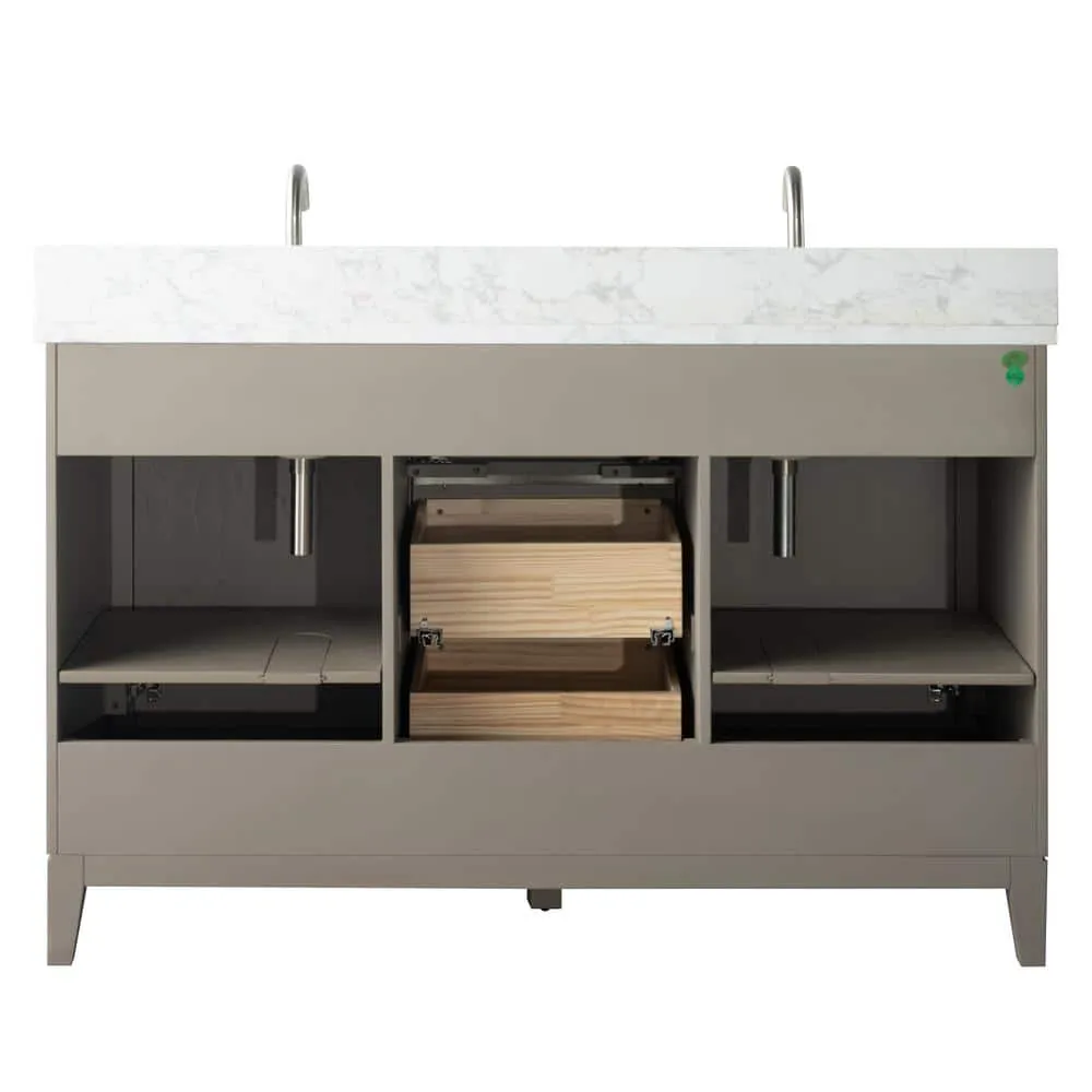 Vanity Art 60 in. W x 22 in. D x 34 in. H Double Sink Bathroom Vanity in Driftwood Gray with Engineered Marble Top, photo 5 of 11