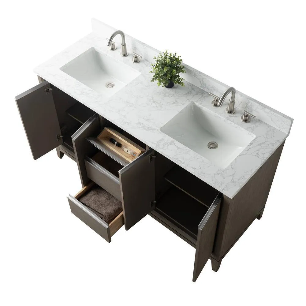 Vanity Art 60 in. W x 22 in. D x 34 in. H Double Sink Bathroom Vanity in Driftwood Gray with Engineered Marble Top, photo 7 of 11