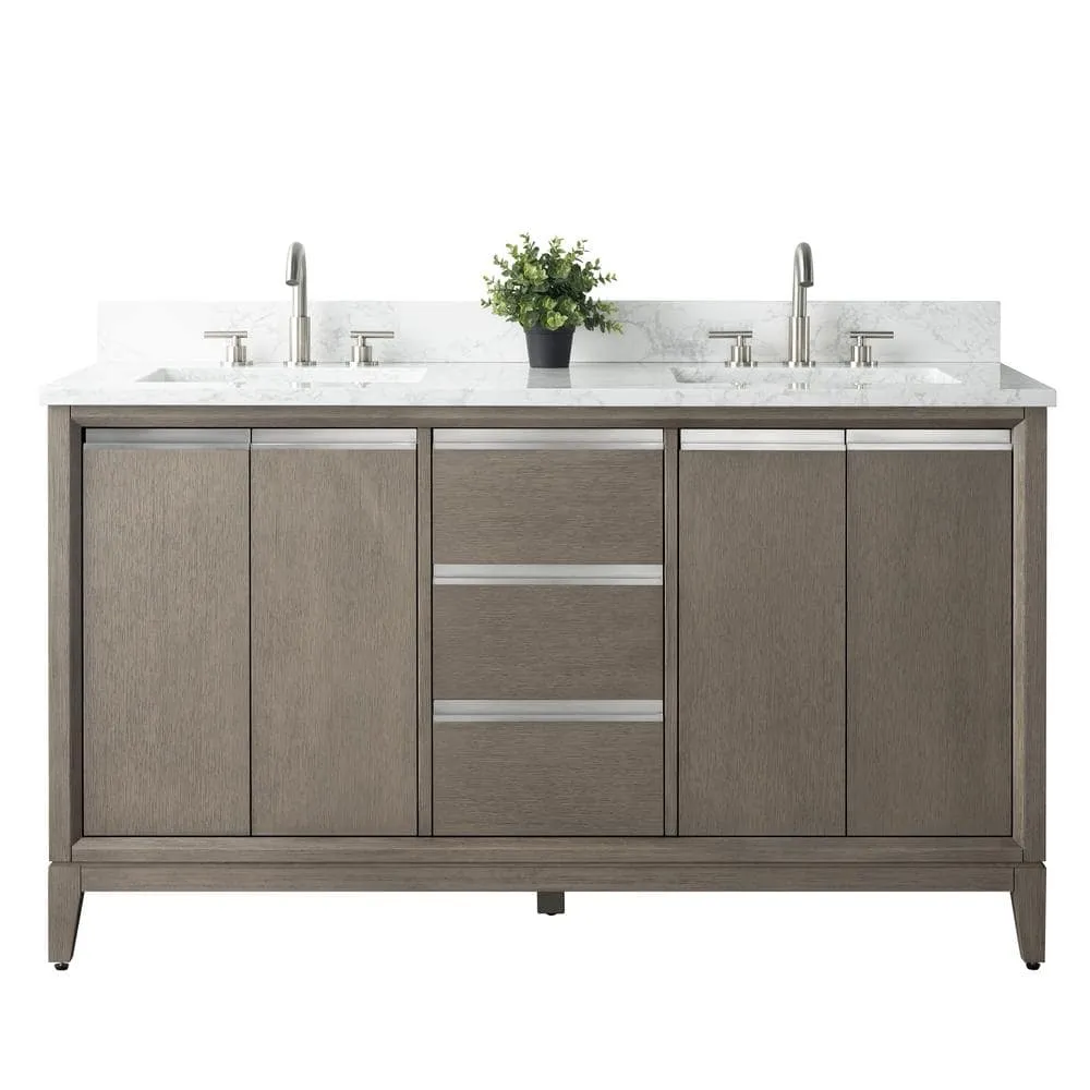 Vanity Art 60 in. W x 22 in. D x 34 in. H Double Sink Bathroom Vanity in Driftwood Gray with Engineered Marble Top, photo 2 of 11
