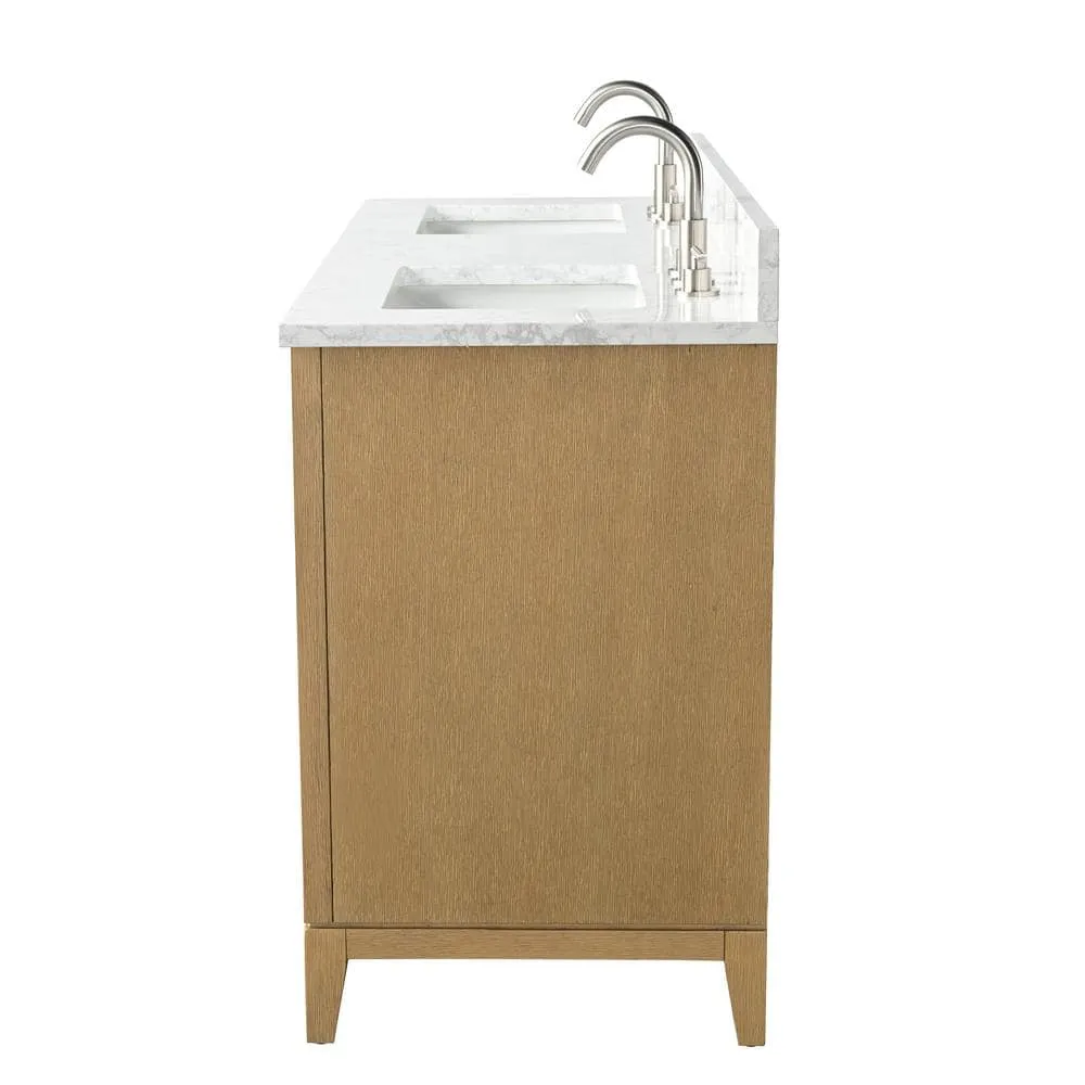 Vanity Art 60 in. W x 22 in. D x 34 in. H Double Sink Bathroom Vanity in Natural Oak with Engineered Marble Top, photo 5 of 12