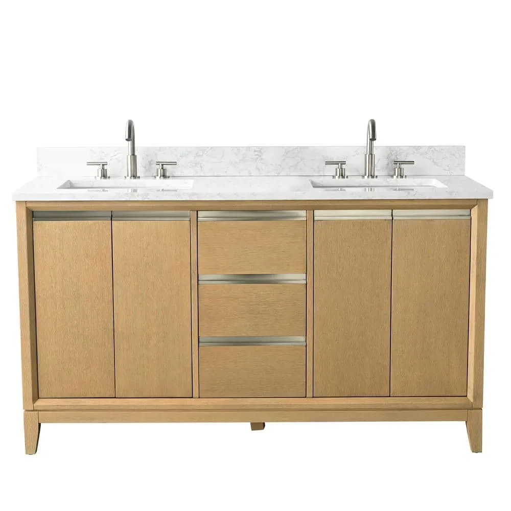 Vanity Art 60 in. W x 22 in. D x 34 in. H Double Sink Bathroom Vanity in Natural Oak with Engineered Marble Top, photo 6 of 12