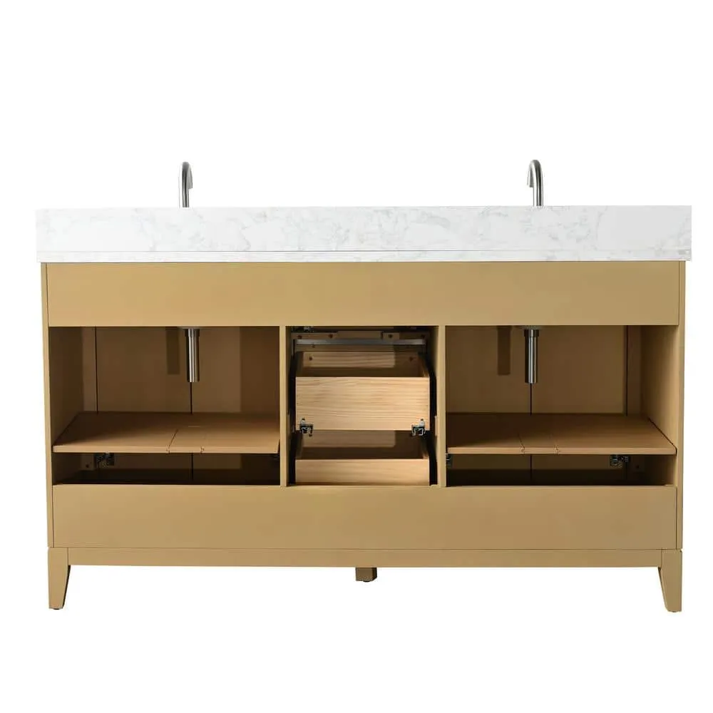 Vanity Art 60 in. W x 22 in. D x 34 in. H Double Sink Bathroom Vanity in Natural Oak with Engineered Marble Top, photo 8 of 12