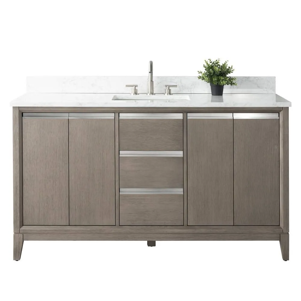 Vanity Art 60 in. W x 22 in. D x 34 in. H Single Sink Bathroom Vanity in Driftwood Gray with Engineered Marble Top, photo 5 of 12