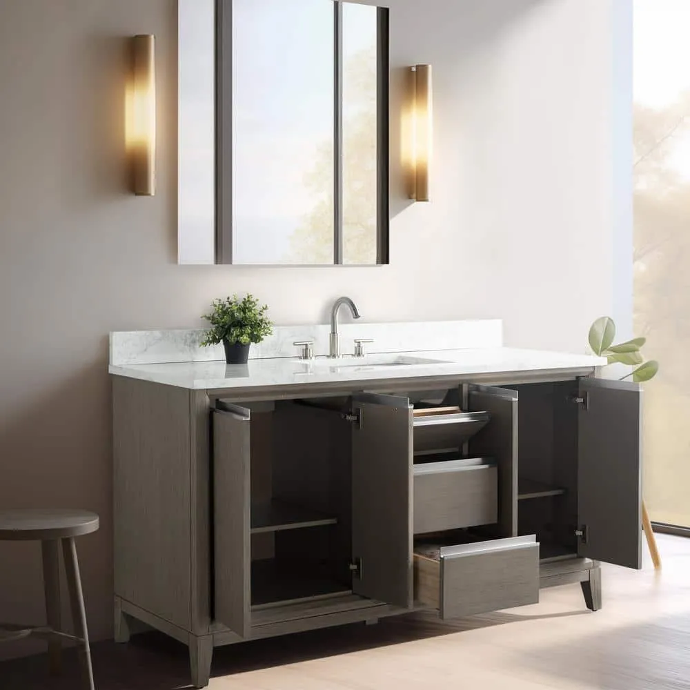 Vanity Art 60 in. W x 22 in. D x 34 in. H Single Sink Bathroom Vanity in Driftwood Gray with Engineered Marble Top, photo 3 of 12