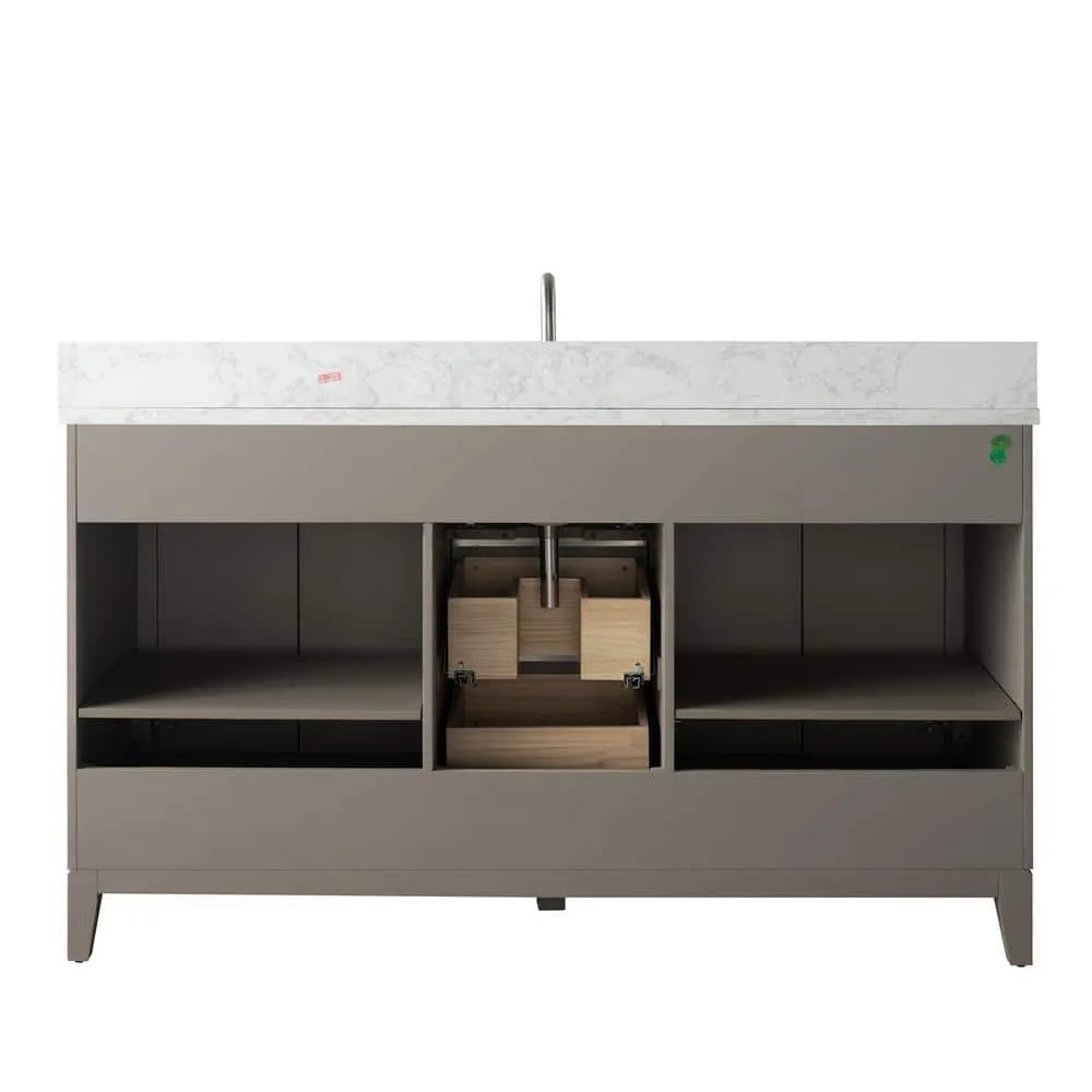 Vanity Art 60 in. W x 22 in. D x 34 in. H Single Sink Bathroom Vanity in Driftwood Gray with Engineered Marble Top, photo 9 of 12