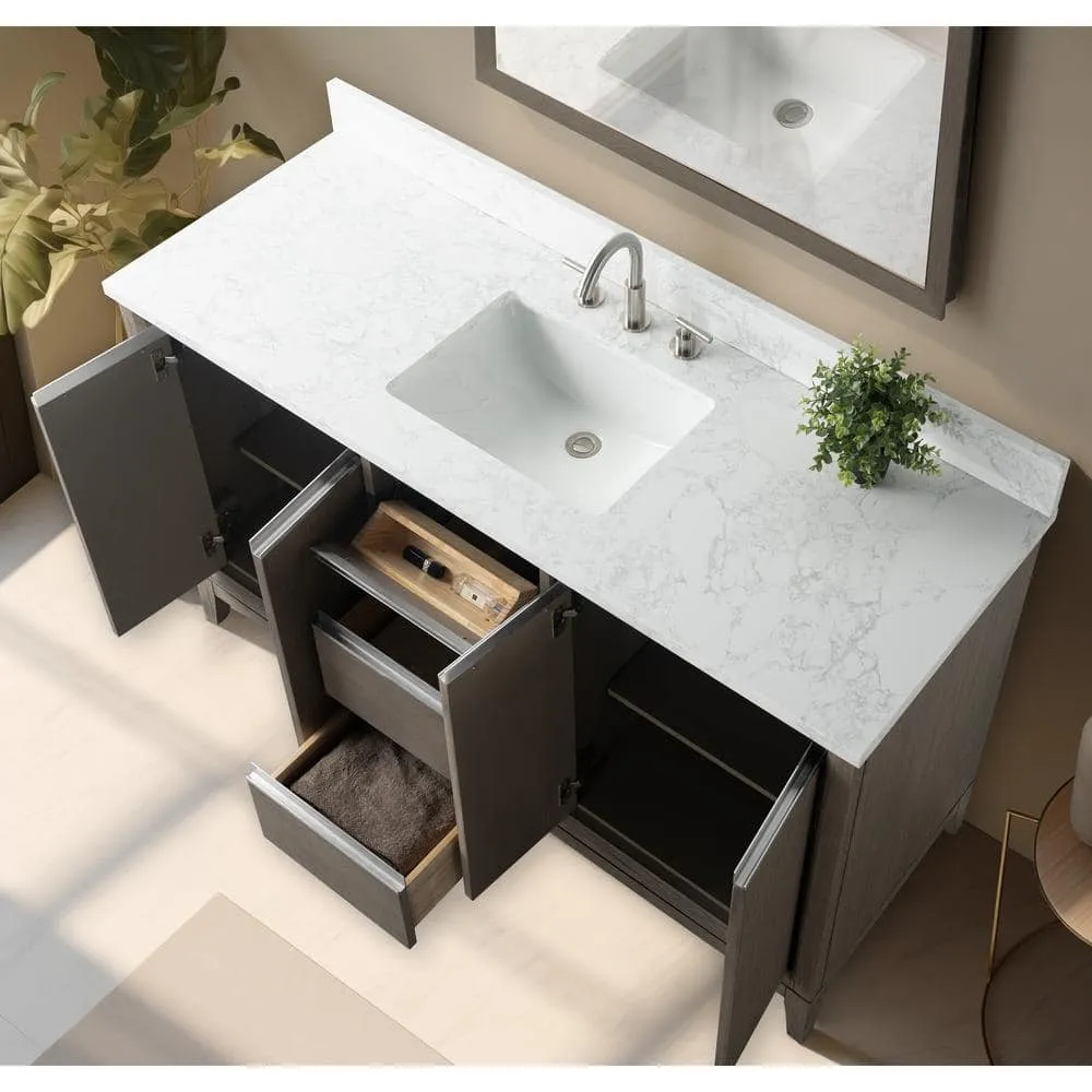 Vanity Art 60 in. W x 22 in. D x 34 in. H Single Sink Bathroom Vanity in Driftwood Gray with Engineered Marble Top, photo 7 of 12