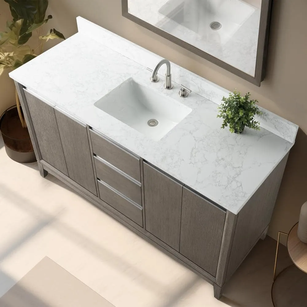 Vanity Art 60 in. W x 22 in. D x 34 in. H Single Sink Bathroom Vanity in Driftwood Gray with Engineered Marble Top, photo 4 of 12