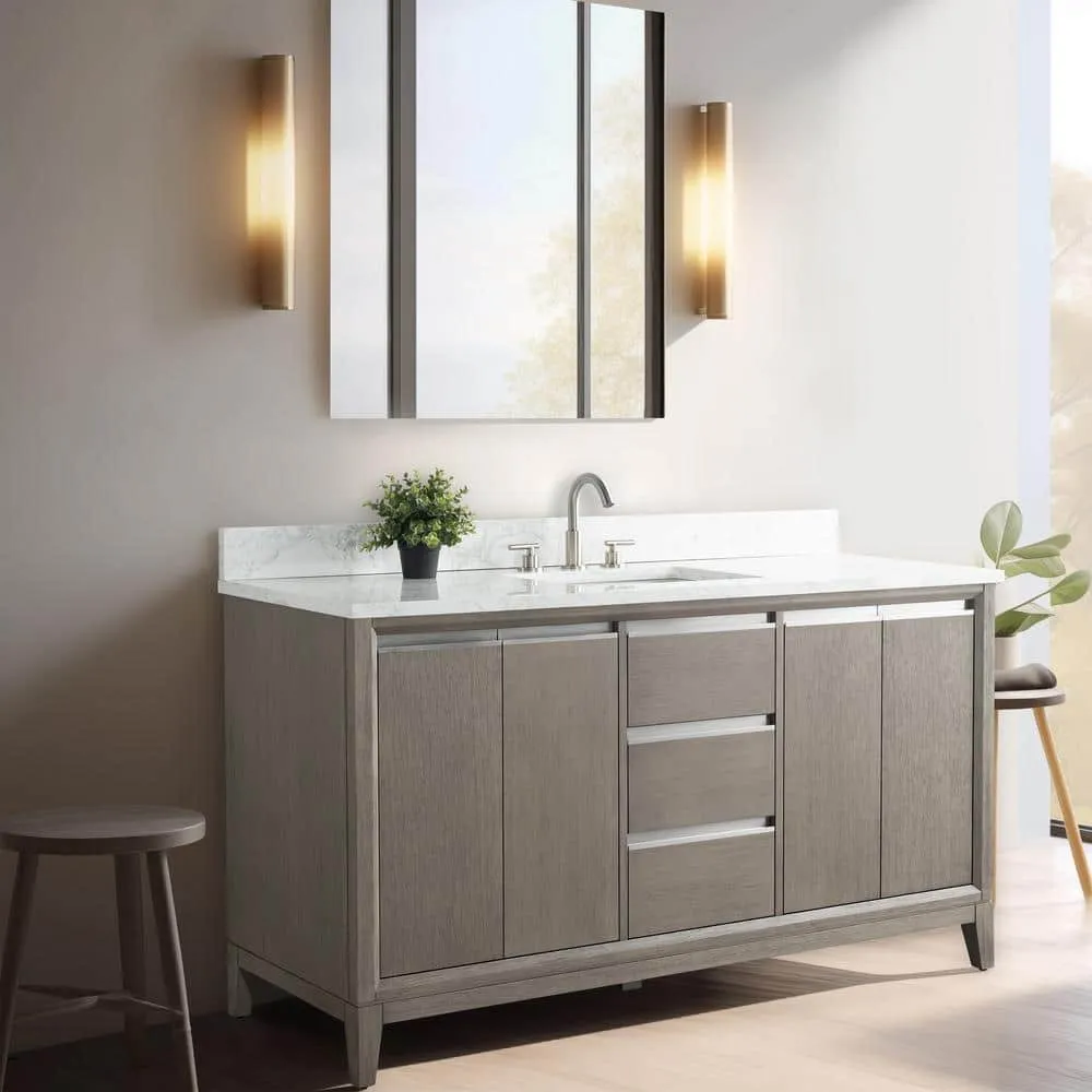 Vanity Art 60 in. W x 22 in. D x 34 in. H Single Sink Bathroom Vanity in Driftwood Gray with Engineered Marble Top, photo 2 of 12