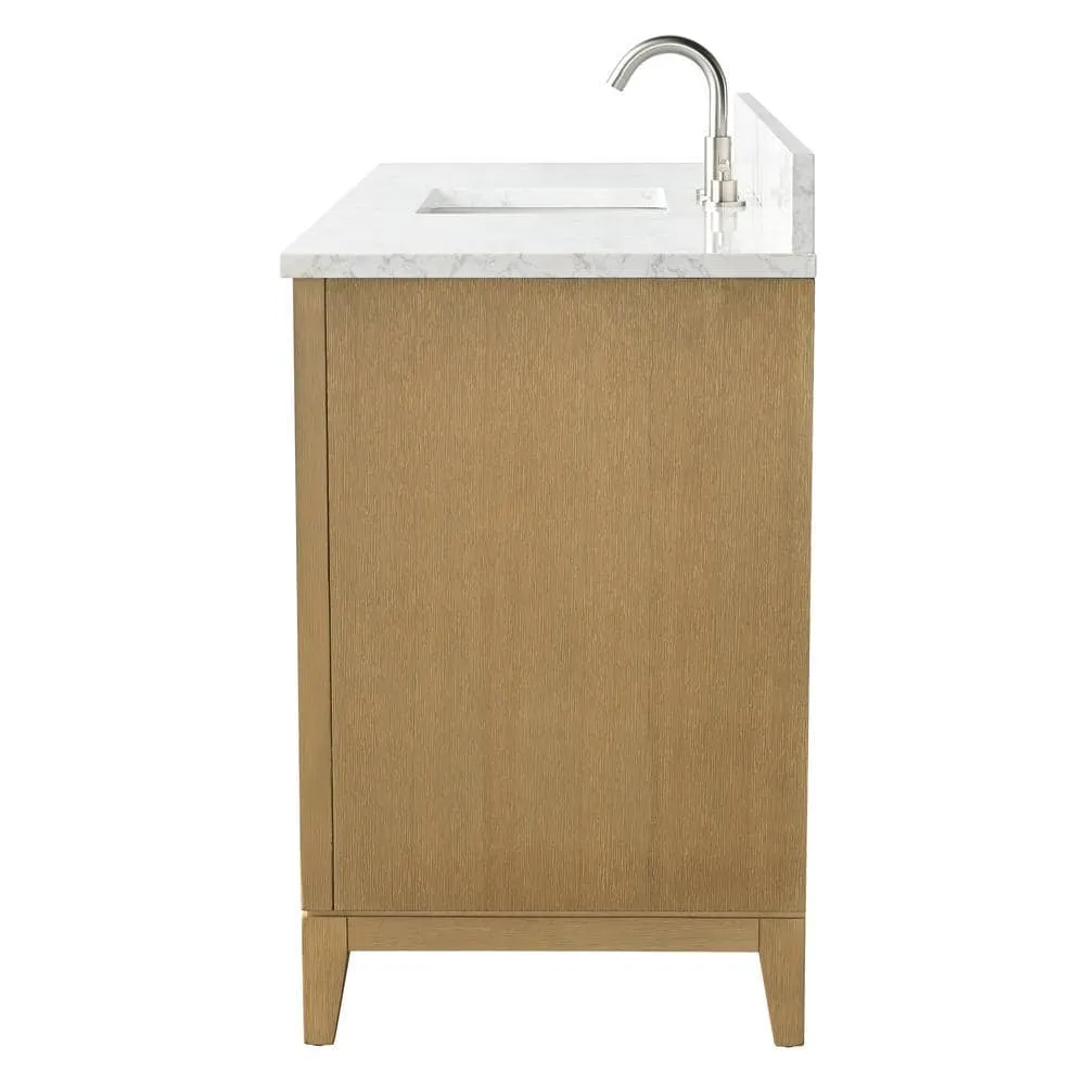 Vanity Art 60 in. W x 22 in. D x 34 in. H Single Sink Bathroom Vanity in Natural Oak with Engineered Marble Top, photo 5 of 11