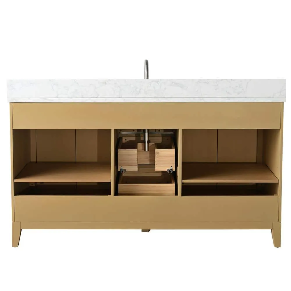 Vanity Art 60 in. W x 22 in. D x 34 in. H Single Sink Bathroom Vanity in Natural Oak with Engineered Marble Top, photo 8 of 11