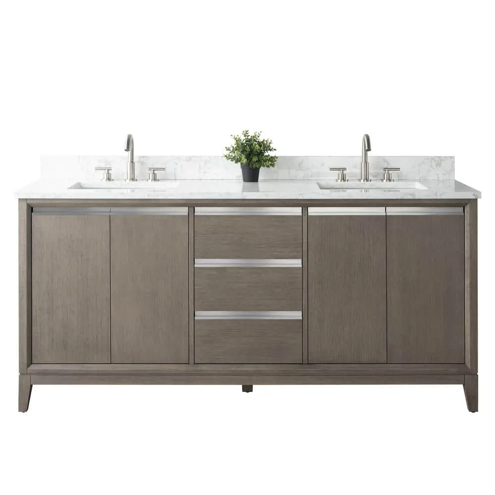 Vanity Art 72 in. W x 22 in. D x 34 in. H Double Sink Bathroom Vanity in Driftwood Gray with Engineered Marble Top, photo 5 of 12