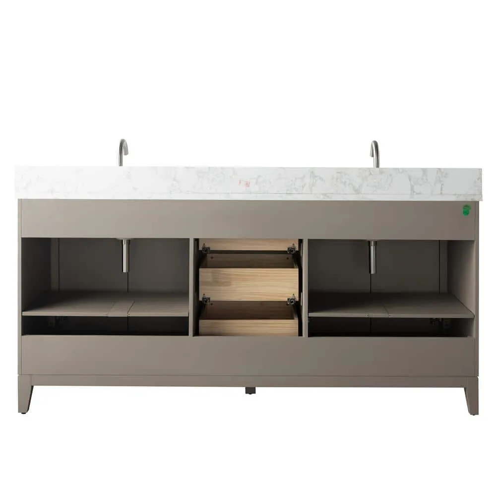 Vanity Art 72 in. W x 22 in. D x 34 in. H Double Sink Bathroom Vanity in Driftwood Gray with Engineered Marble Top, photo 9 of 12