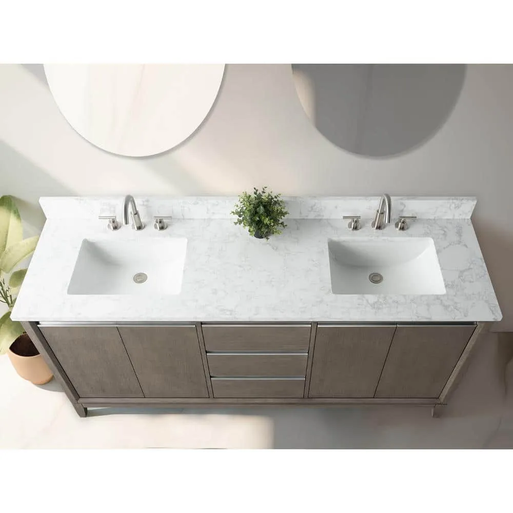 Vanity Art 72 in. W x 22 in. D x 34 in. H Double Sink Bathroom Vanity in Driftwood Gray with Engineered Marble Top, photo 6 of 12