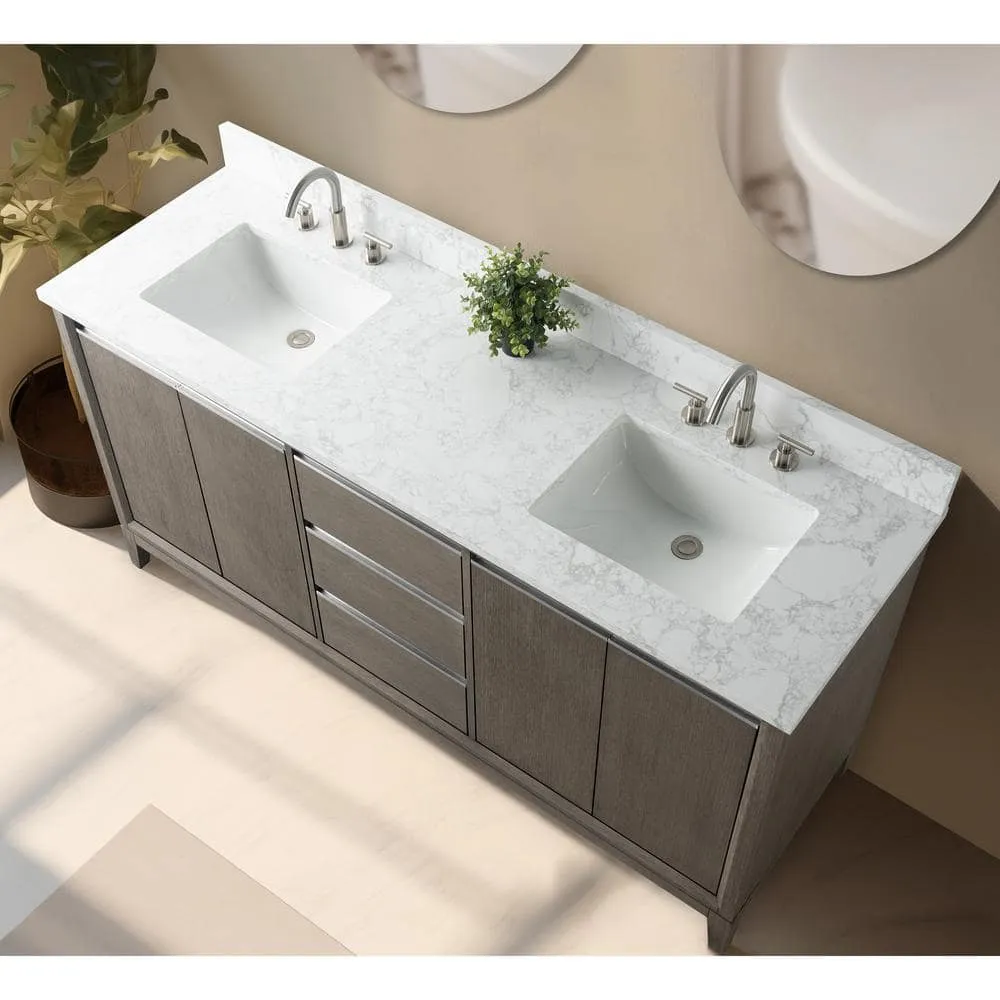 Vanity Art 72 in. W x 22 in. D x 34 in. H Double Sink Bathroom Vanity in Driftwood Gray with Engineered Marble Top, photo 4 of 12