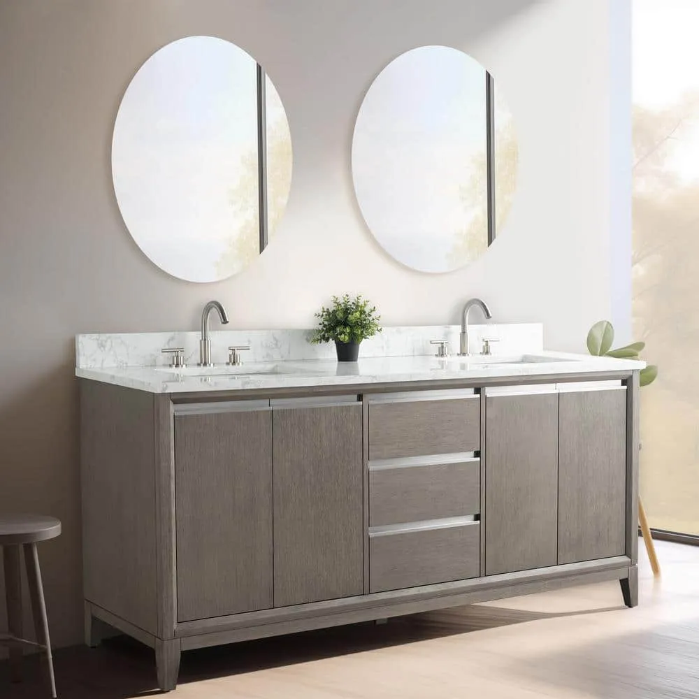 Vanity Art 72 in. W x 22 in. D x 34 in. H Double Sink Bathroom Vanity in Driftwood Gray with Engineered Marble Top, photo 2 of 12