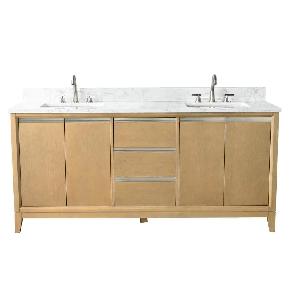 Vanity Art 72 in. W x 22 in. D x 34 in. H Double Sink Bathroom Vanity in Natural Oak with Engineered Marble Top, photo 5 of 12