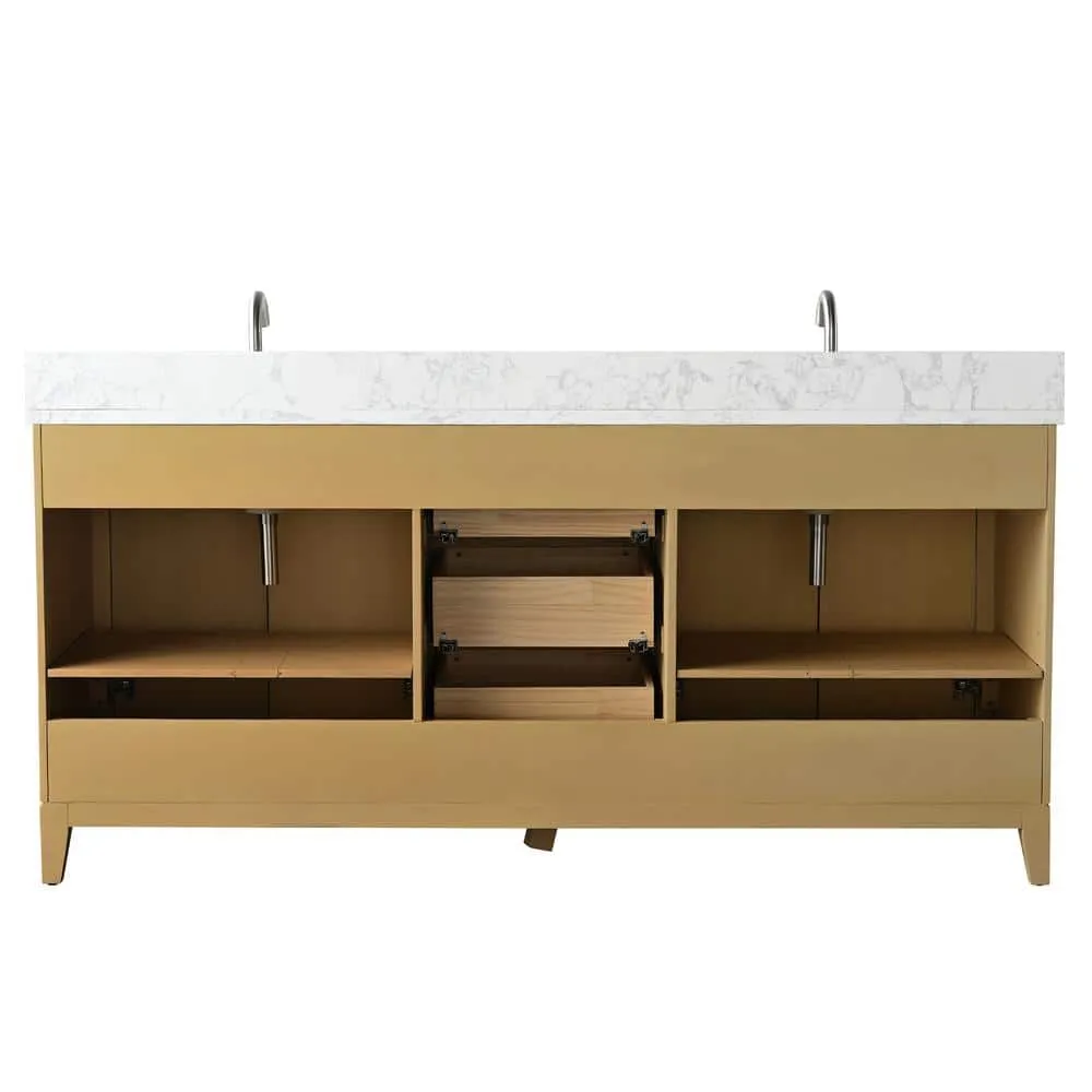 Vanity Art 72 in. W x 22 in. D x 34 in. H Double Sink Bathroom Vanity in Natural Oak with Engineered Marble Top, photo 9 of 12