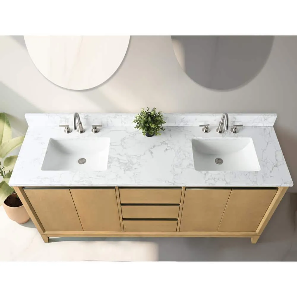 Vanity Art 72 in. W x 22 in. D x 34 in. H Double Sink Bathroom Vanity in Natural Oak with Engineered Marble Top, photo 6 of 12