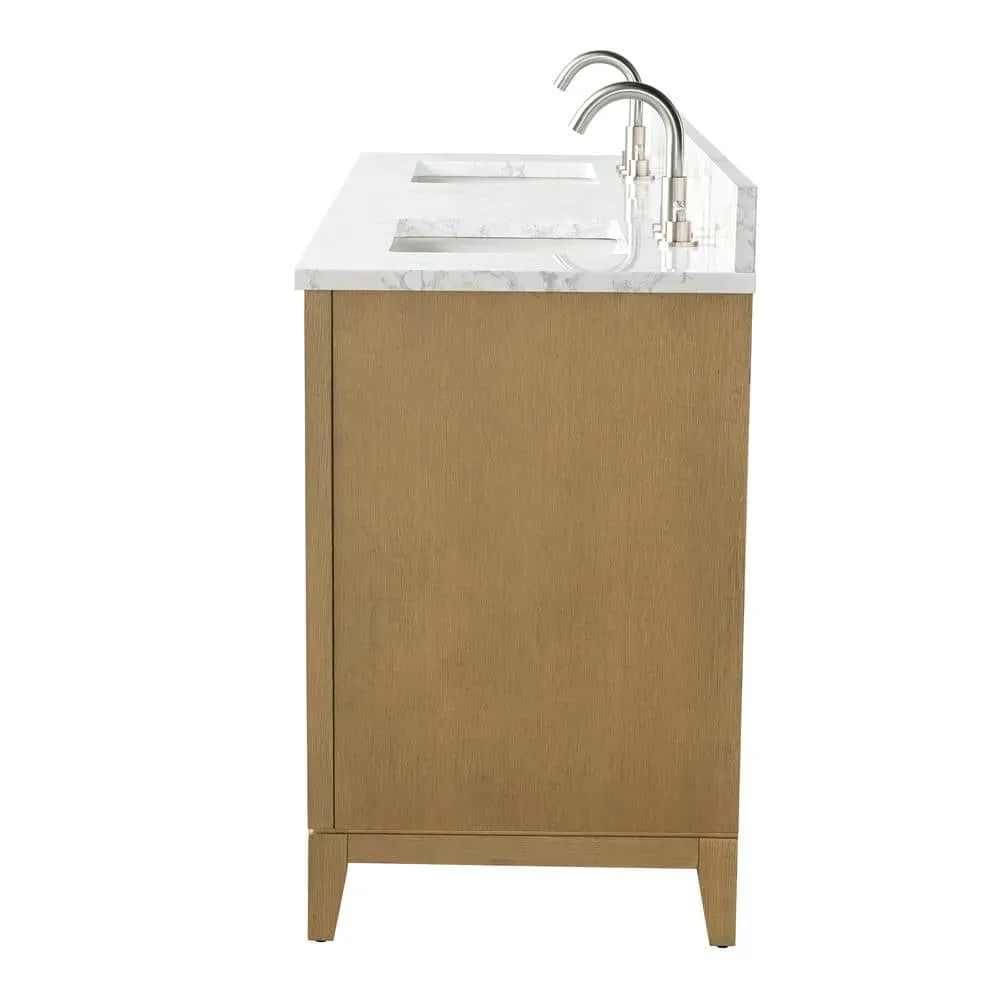 Vanity Art 72 in. W x 22 in. D x 34 in. H Double Sink Bathroom Vanity in Natural Oak with Engineered Marble Top, photo 8 of 12