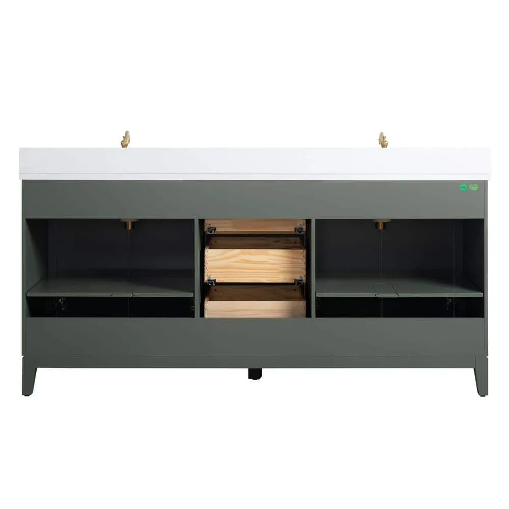 Vanity Art 72 in. W x 22 in. D x 34 in. H Double Sink Bathroom Vanity in Vintage Green with Engineered Marble Top, photo 8 of 10