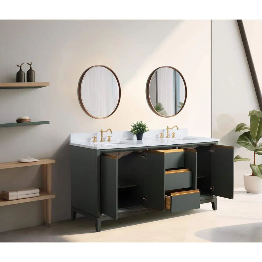 Vanity Art 72 in. W x 22 in. D x 34 in. H Double Sink Bathroom Vanity in Vintage Green with Engineered Marble Top, photo 3 of 10