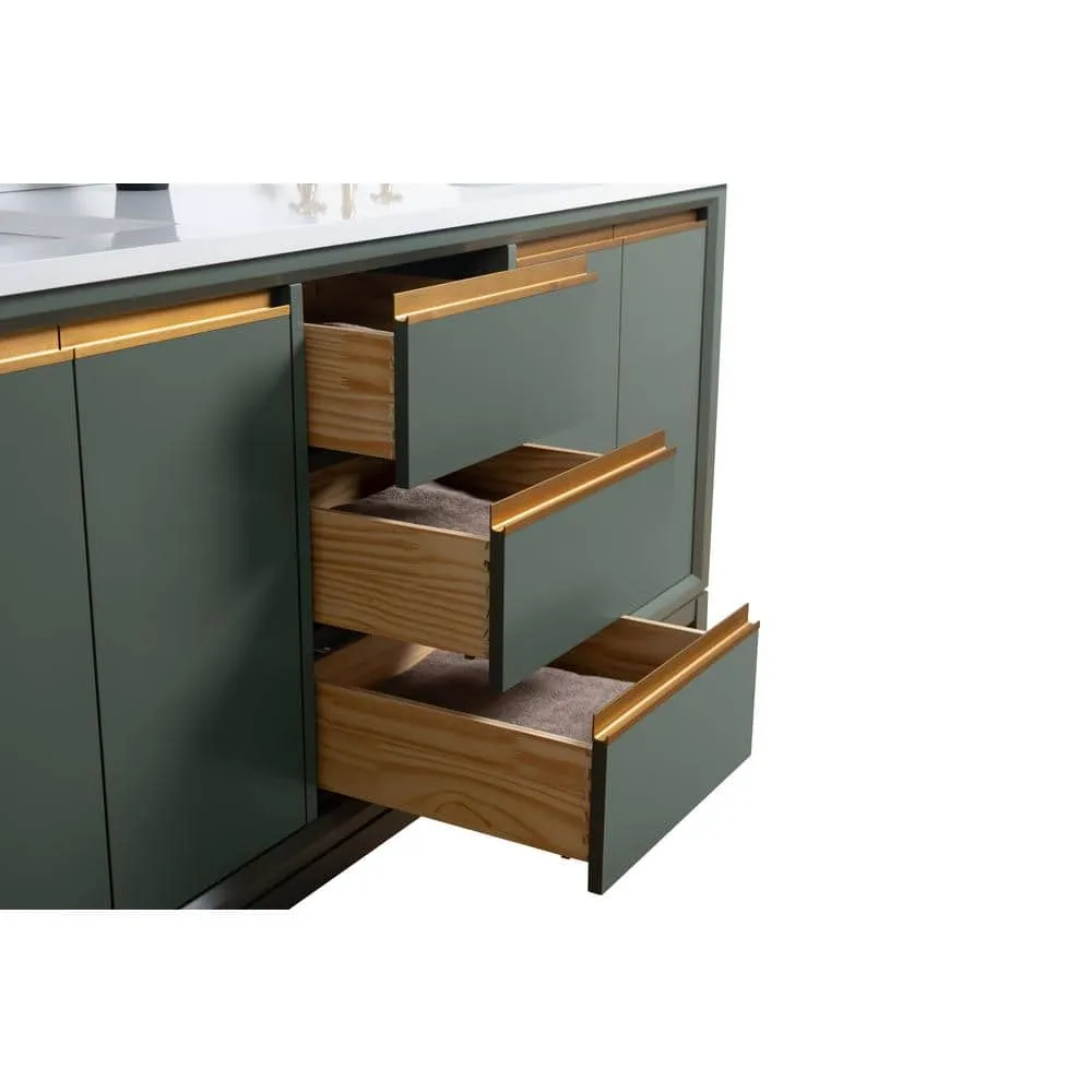 Vanity Art 72 in. W x 22 in. D x 34 in. H Double Sink Bathroom Vanity in Vintage Green with Engineered Marble Top, photo 7 of 10