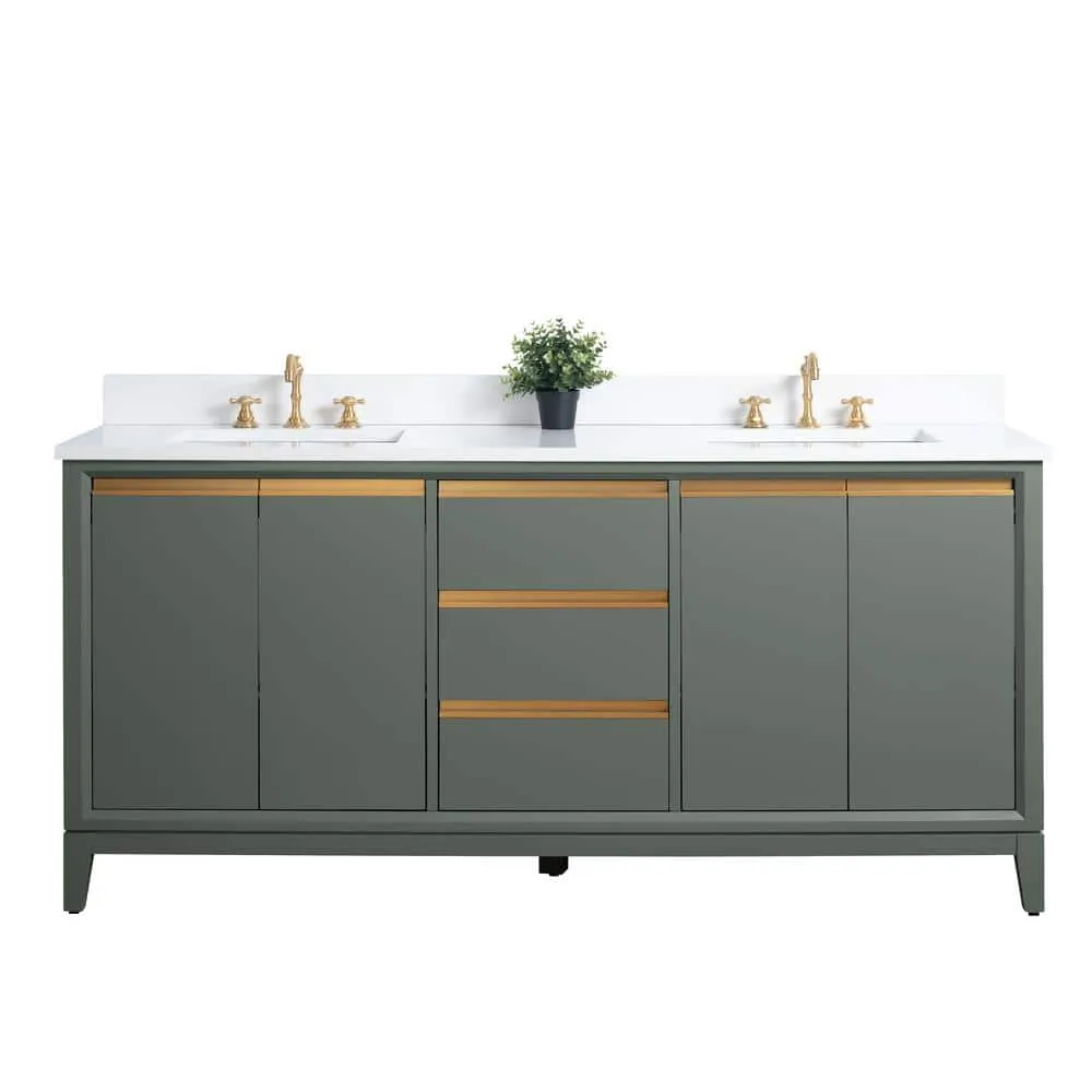 Vanity Art 72 in. W x 22 in. D x 34 in. H Double Sink Bathroom Vanity in Vintage Green with Engineered Marble Top, photo 5 of 10
