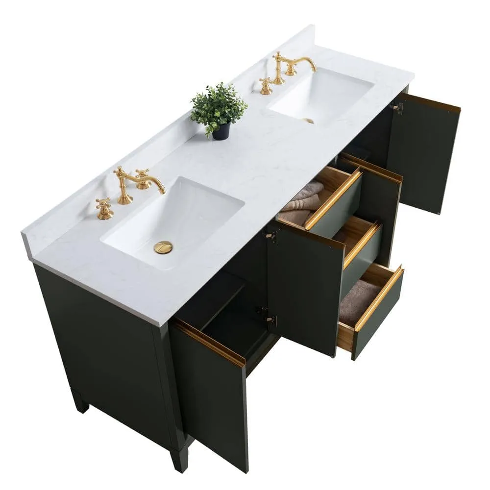 Vanity Art 72 in. W x 22 in. D x 34 in. H Double Sink Bathroom Vanity in Vintage Green with Engineered Marble Top, photo 4 of 10