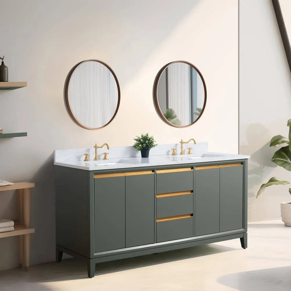 Vanity Art 72 in. W x 22 in. D x 34 in. H Double Sink Bathroom Vanity in Vintage Green with Engineered Marble Top, photo 2 of 10