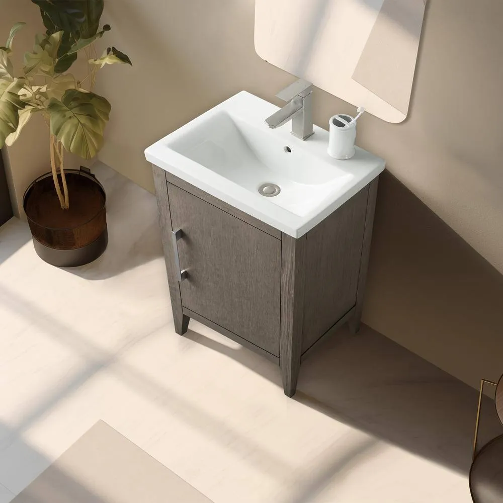 Vanity Art 20 in. W x 15.8 in D x 34 in. H Single Sink Bathroom Vanity Cabinet in Driftwood Gray with Ceramic Top, photo 5 of 10