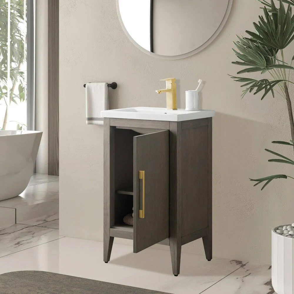 Vanity Art 20 in. W x 15.8 in. D x 34 in. H Single-Sink Bathroom Vanity Cabinet in Driftwood Gray with White Ceramic Top, photo 3 of 8