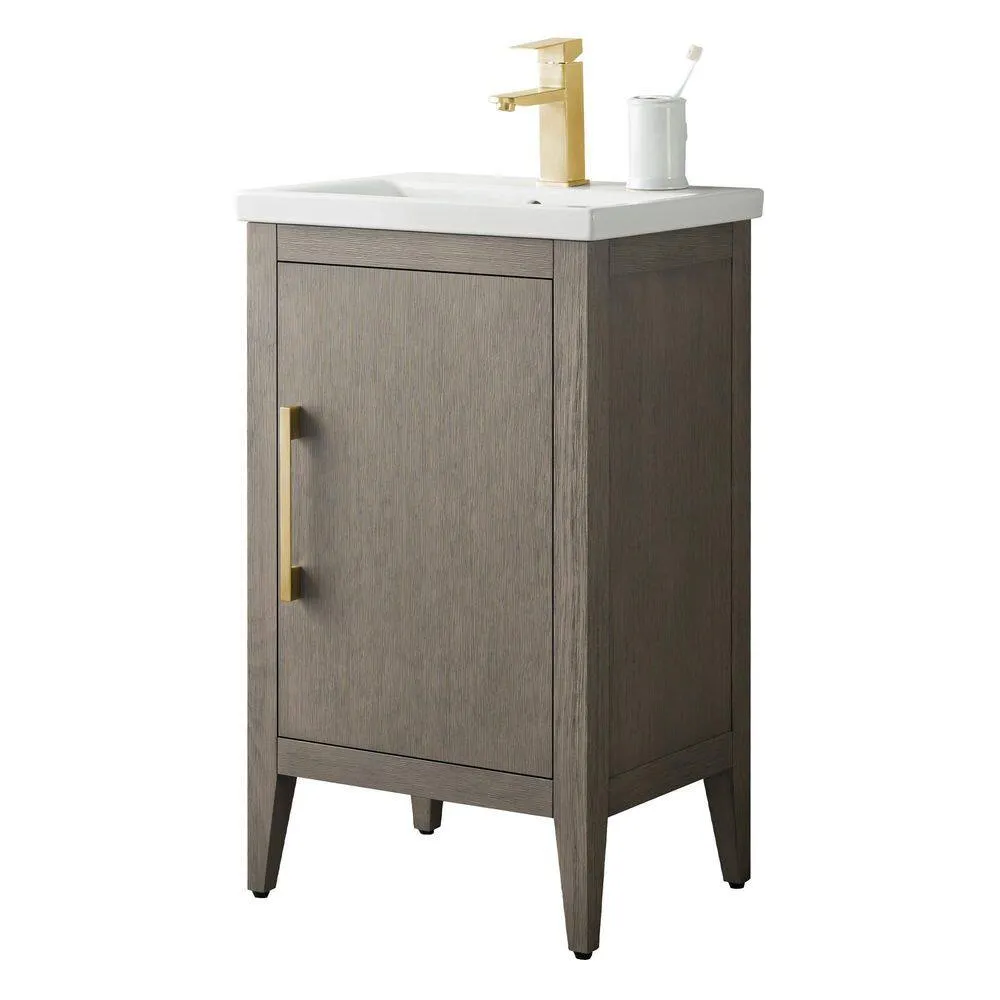 Vanity Art 20 in. W x 15.8 in. D x 34 in. H Single-Sink Bathroom Vanity Cabinet in Driftwood Gray with White Ceramic Top, photo 7 of 8