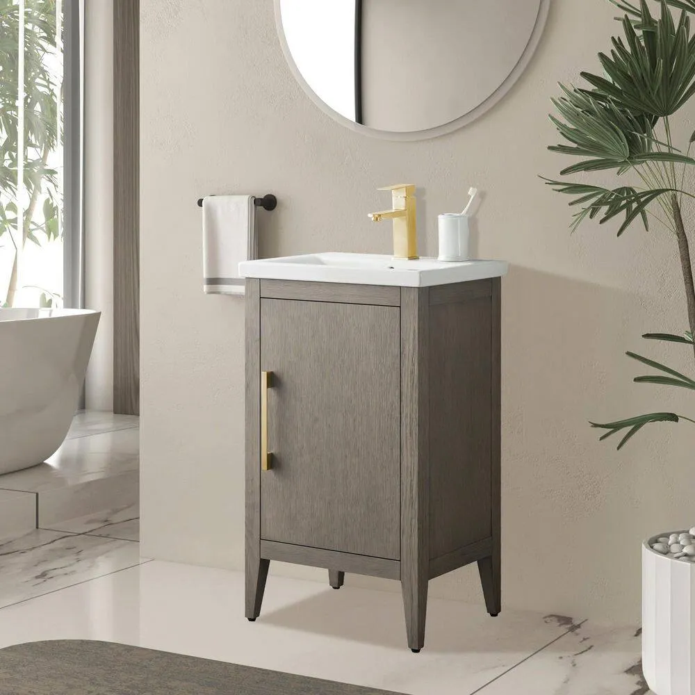 Vanity Art 20 in. W x 15.8 in. D x 34 in. H Single-Sink Bathroom Vanity Cabinet in Driftwood Gray with White Ceramic Top, photo 2 of 8
