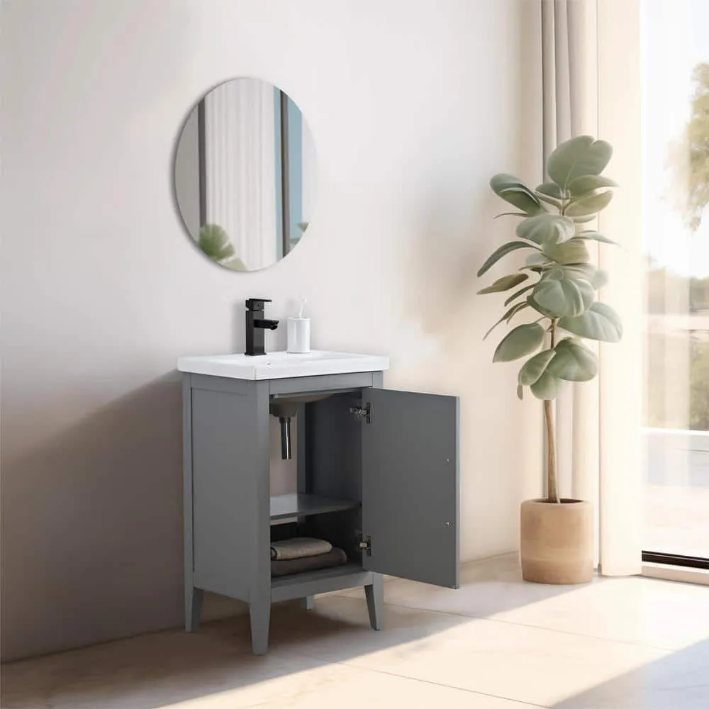 Vanity Art 20 in. W x 15.8 in D x 34 in. H Single Sink Bathroom Vanity Cabinet in Cashmere Gray with Ceramic Top, photo 6 of 10