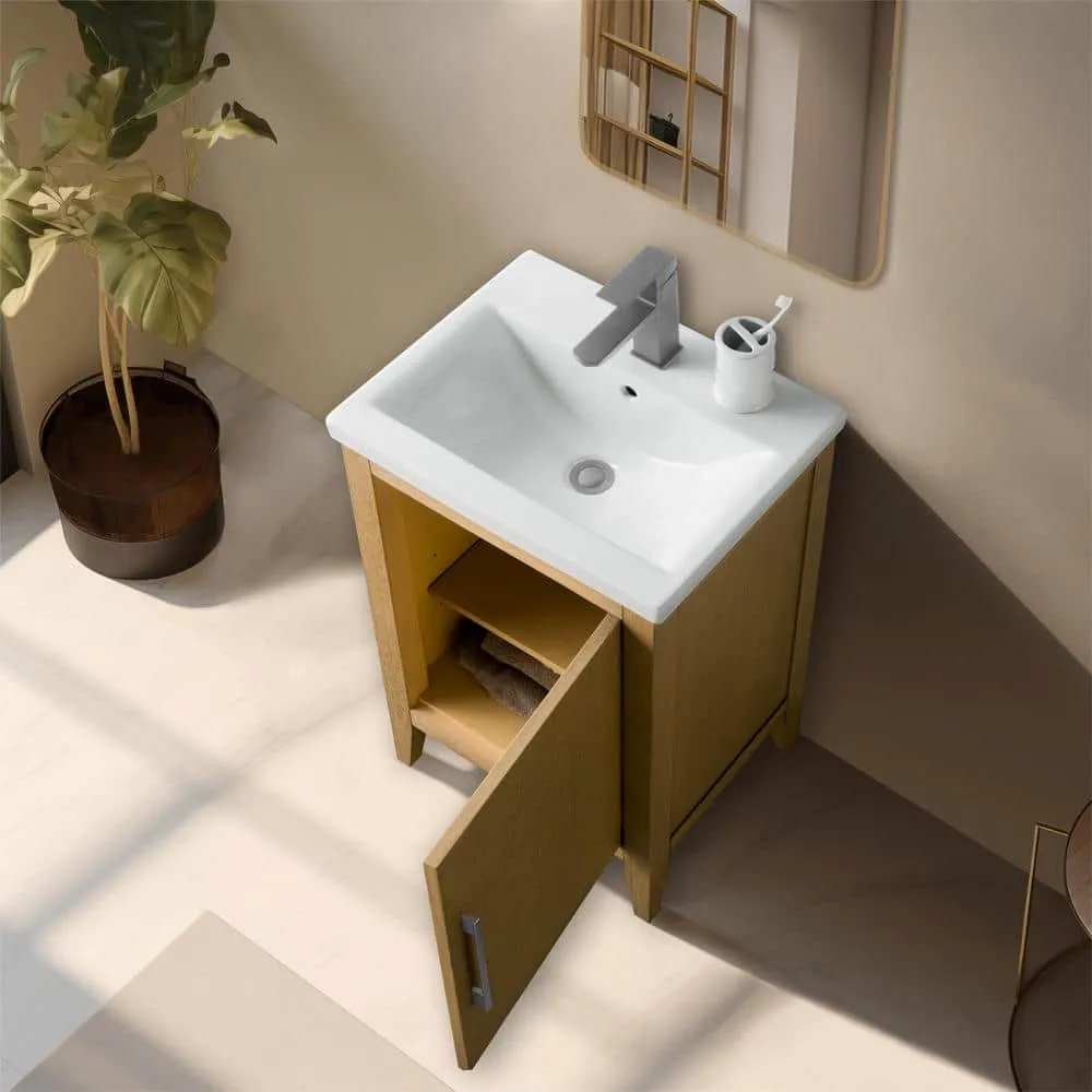 Vanity Art 20 in. W x 15.8 in D x 34 in. H Single Sink Bathroom Vanity Cabinet in Natural Oak with Ceramic Top in White, photo 7 of 10