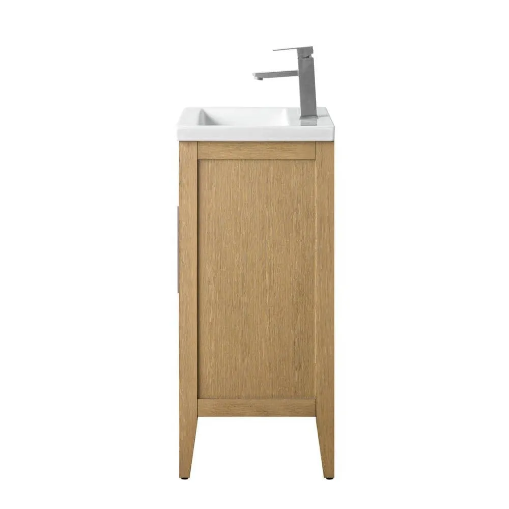 Vanity Art 20 in. W x 15.8 in D x 34 in. H Single Sink Bathroom Vanity Cabinet in Natural Oak with Ceramic Top in White, photo 2 of 10