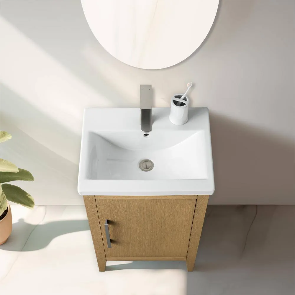 Vanity Art 20 in. W x 15.8 in D x 34 in. H Single Sink Bathroom Vanity Cabinet in Natural Oak with Ceramic Top in White, photo 8 of 10