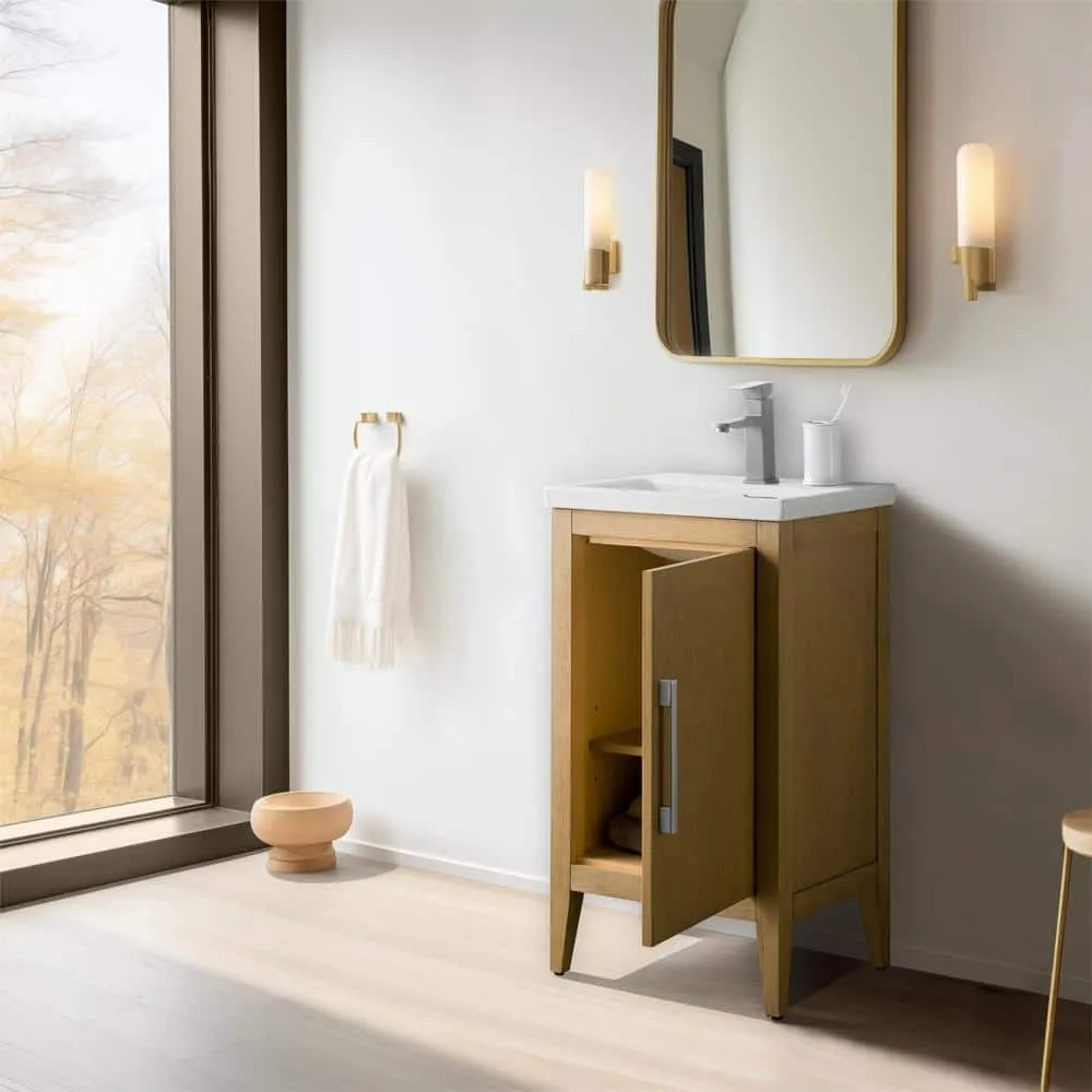 Vanity Art 20 in. W x 15.8 in D x 34 in. H Single Sink Bathroom Vanity Cabinet in Natural Oak with Ceramic Top in White, photo 6 of 10