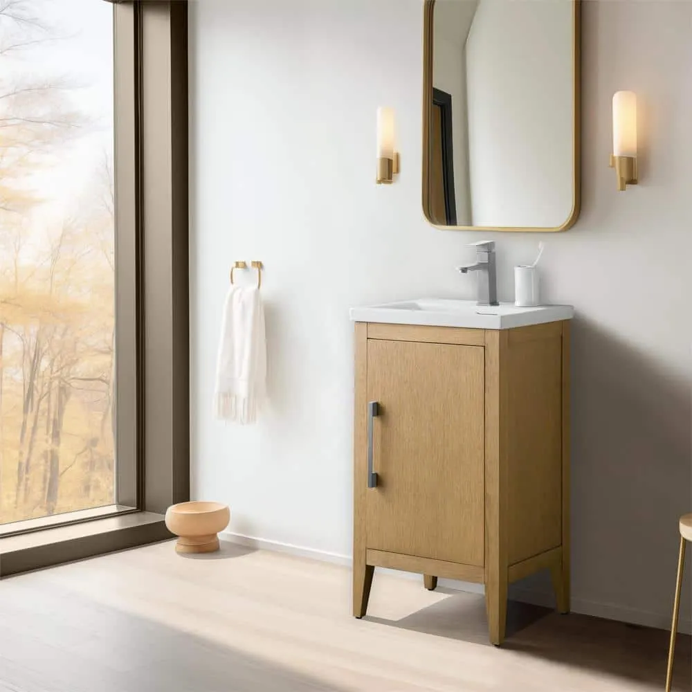 Vanity Art 20 in. W x 15.8 in D x 34 in. H Single Sink Bathroom Vanity Cabinet in Natural Oak with Ceramic Top in White, photo 5 of 10