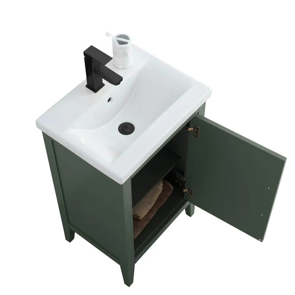 Vanity Art 20 in. W x 15.8 in D x 34 in. H Single Sink Bathroom Vanity Cabinet in Vintage Green with Ceramic Top, photo 6 of 10
