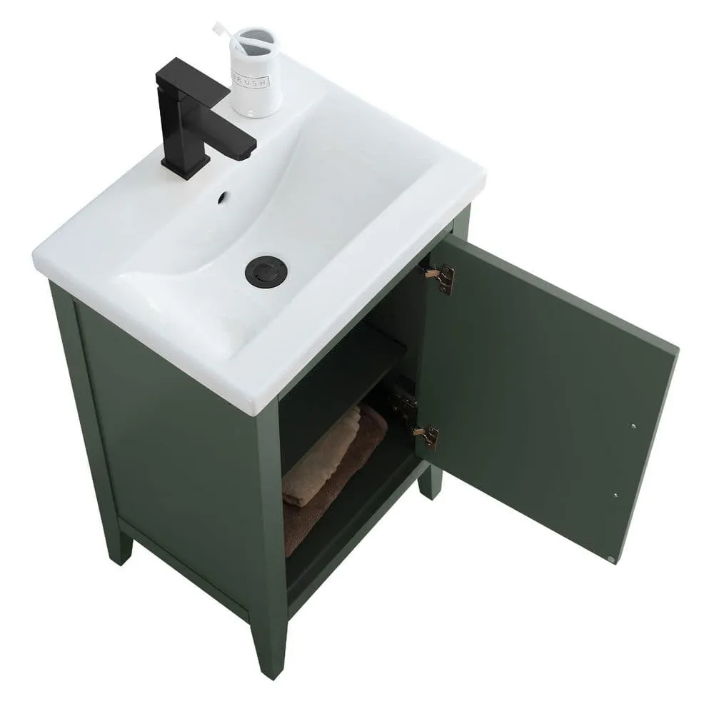 Vanity Art 20 in. W x 15.8 in. D x 34 in. H Single Sink Bathroom Vanity Cabinet in Vintage Green with Ceramic Top, photo 6 of 8
