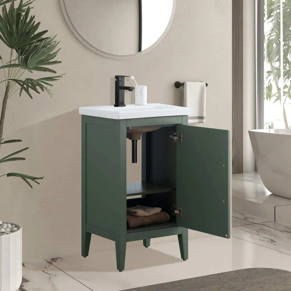 Vanity Art 20 in. W x 15.8 in. D x 34 in. H Single Sink Bathroom Vanity Cabinet in Vintage Green with Ceramic Top, photo 3 of 8