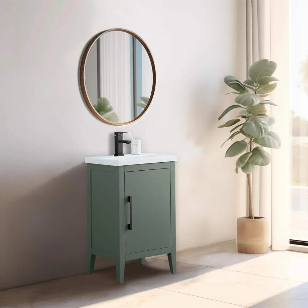 Vanity Art 20 in. W x 15.8 in D x 34 in. H Single Sink Bathroom Vanity Cabinet in Vintage Green with Ceramic Top, photo 4 of 10