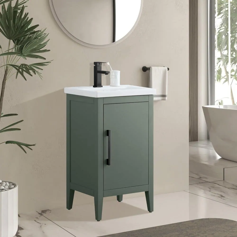 Vanity Art 20 in. W x 15.8 in. D x 34 in. H Single Sink Bathroom Vanity Cabinet in Vintage Green with Ceramic Top, photo 2 of 8